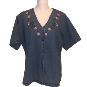 UNIK FASHION NWT! jean top embroidered size L
